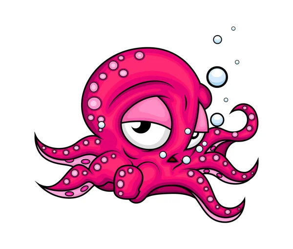 Tired Cartoon Octopus — ストックベクタ