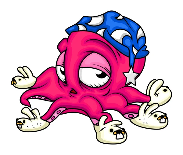 Cartoon Octopus Going to Sleep — 스톡 벡터