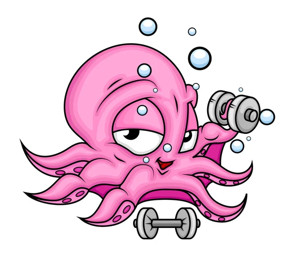 Cartoon Octopus Doing Exercise — 스톡 벡터