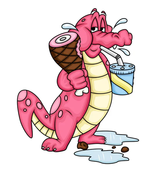 Cartoon Alligator Eating Food — Stockvector