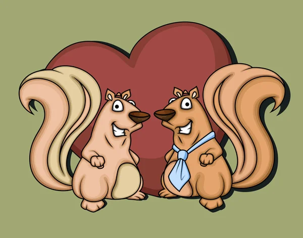 Carino felice cartone animato scoiattolo coppia — Vettoriale Stock