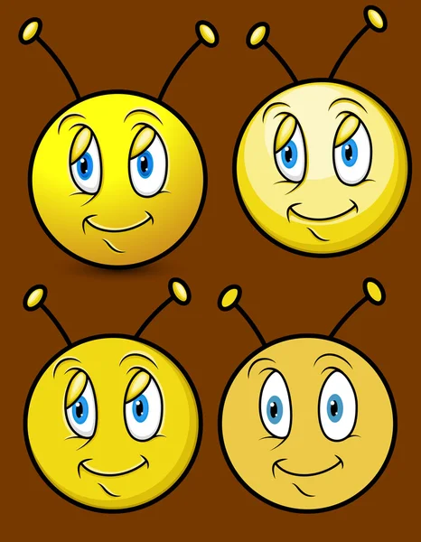 Cartoon Bee Smiley Faces — Stock Vector