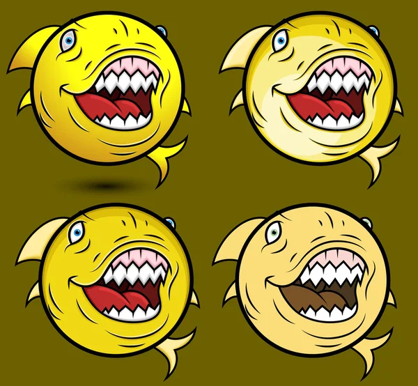 Emoticones de la mascota de tiburón agresivo cómico — Archivo Imágenes Vectoriales