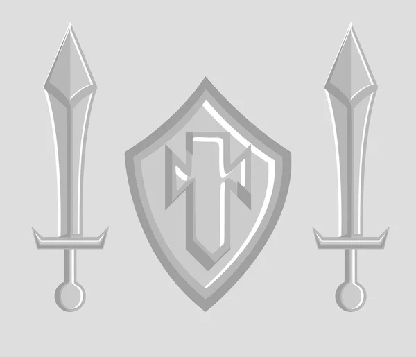 Espadas Medievais e Vetor de Escudo — Vetor de Stock