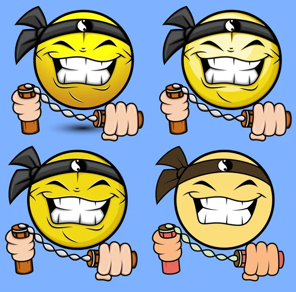 Emoticono de Shaolin de dibujos animados con Nunchaku — Vector de stock