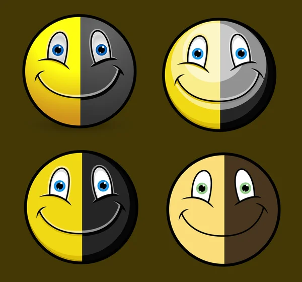 Emoticones felices negros y amarillos — Vector de stock