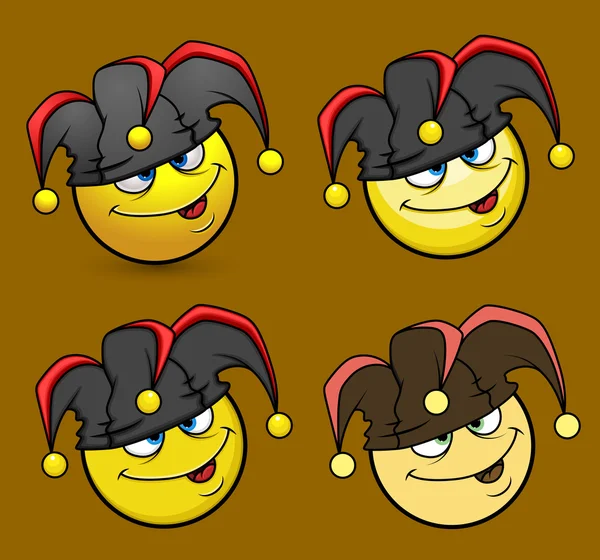 Uppsättning av Cartoon Jester Emoji Smiley smiley — Stock vektor
