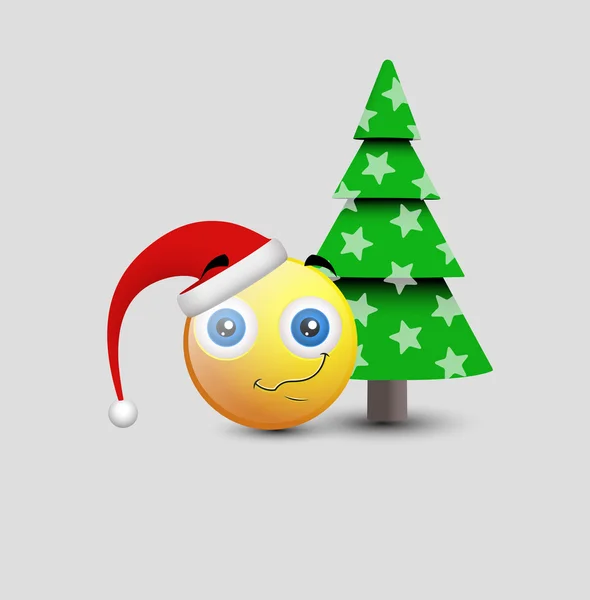 Happy Emoticon with Christmas Tree — Stock Vector