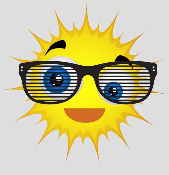 Funny Sun Smiley with Retro Sunglasses — Stock Vector