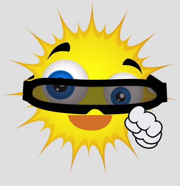 Cartoon Sun Emotion with Hi-Tech Glasses — Stock Vector