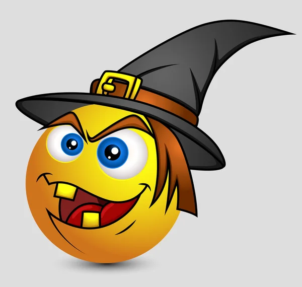 Strega di Halloween Emoji Smiley Emoticon — Vettoriale Stock