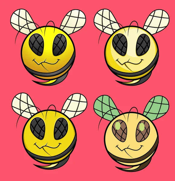 Cartoon Bee Smiley Set — Stock Vector