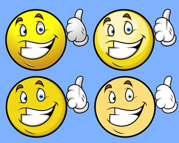 Pulgares hacia arriba - Juego de dibujos animados Smiley — Vector de stock