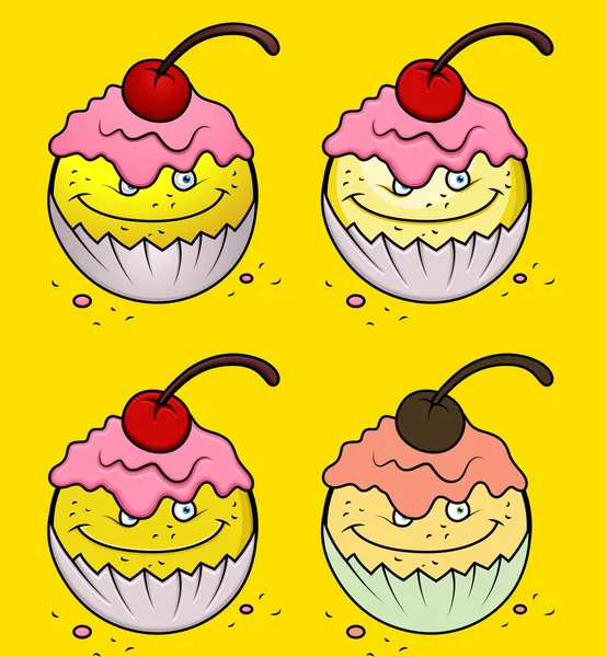 Σύνολο φατσούλα κέικ φλυτζανιών κινουμένων σχεδίων — Διανυσματικό Αρχείο