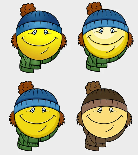 Szczęśliwy Smiley nosi Czapka zimowa wektor zestaw — Wektor stockowy