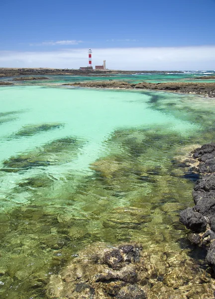 Fuerteventura do Norte, pequenas lagoas rasas em torno de Faro de Tos — Fotografia de Stock