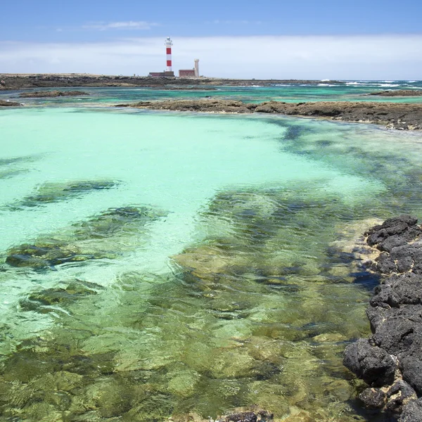 Fuerteventura do Norte, pequenas lagoas rasas em torno de Faro de Tos — Fotografia de Stock