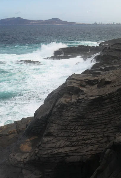 Gran Canarias Norra Kust Lavafält Banaderos Området Grå Strukturerad Lava — Stockfoto