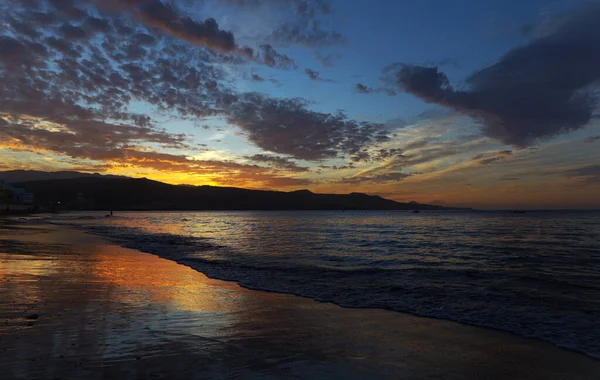 Hermosa Puesta Sol Sobre Playa Las Canteras Las Palmas Gran —  Fotos de Stock