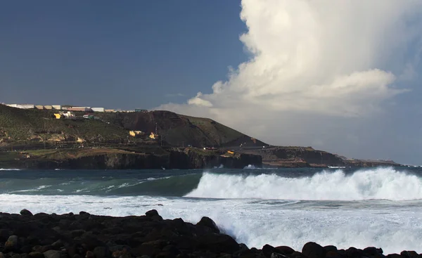 Las Palmas November Powerful Waves Breaking Las Canteras Town Beach — Stock Photo, Image