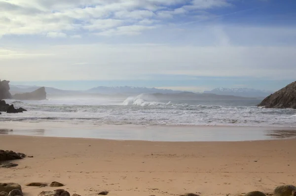 Coast of Cantabria region on Spain north coast landscape along Costa Quebrada, The Broken Coast, December