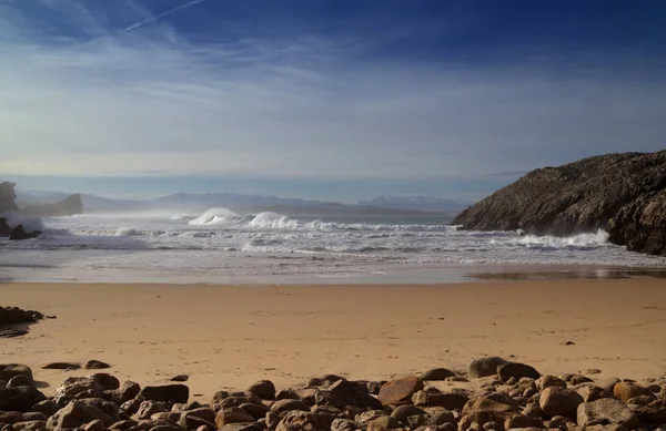 Coast of Cantabria region on Spain north coast landscape along Costa Quebrada, The Broken Coast, December