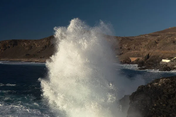 Mächtige Schäumende Wellen Brechen Den Stränden Von Las Canteras Und — Stockfoto