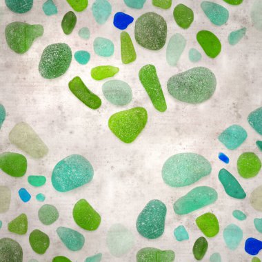 Şık desenli eski kağıt arka planda deniz camı parçacıkları mozaik 