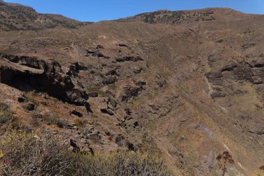 Gran Canaria, adanın batı kısmının manzarası Postacı Yolu, El Camino del Cartero adında bir yürüyüş rotası boyunca.