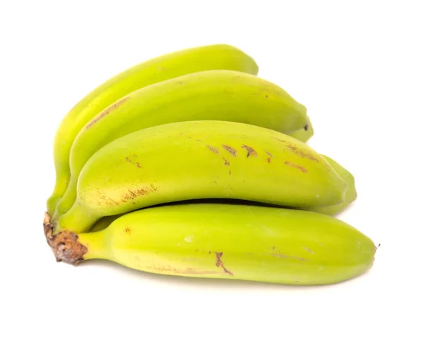 Ett Gäng Korta Gröna Omogna Bananfrukter Från Kanarieöarna Isolerade Vit — Stockfoto