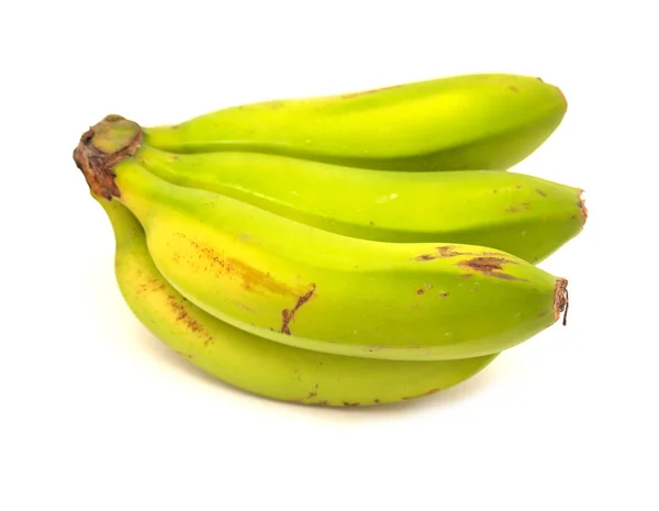 Ett Gäng Korta Gröna Omogna Bananfrukter Från Kanarieöarna Isolerade Vit — Stockfoto