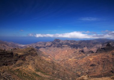 Gran Canaria, adanın merkezi manzarası, Las Cumbres, ie The Summits, yürüyüş rotası Cruz de Timagada - Lajas del Nublo - Aserrador - Chimirique