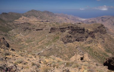 Gran Canaria, adanın merkezi manzarası, Las Cumbres, ie The Summits, yürüyüş rotası Cruz de Timagada - Lajas del Nublo - Aserrador - Chimirique