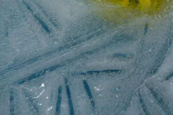 Textura Hielo Con Pequeñas Burbujas Aire Redondas Atrapadas Dentro — Foto de Stock