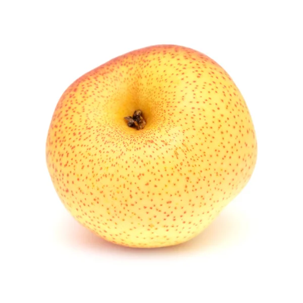 Büyük Yuvarlak Sarı Kırmızı Armut Meyvesi Beyaz Arka Planda Izole — Stok fotoğraf