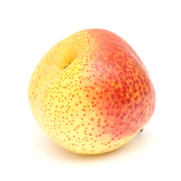Duże Bardzo Okrągłe Owoce Gruszki Żółtej Czerwonej Izolowane Białym Tle — Zdjęcie stockowe