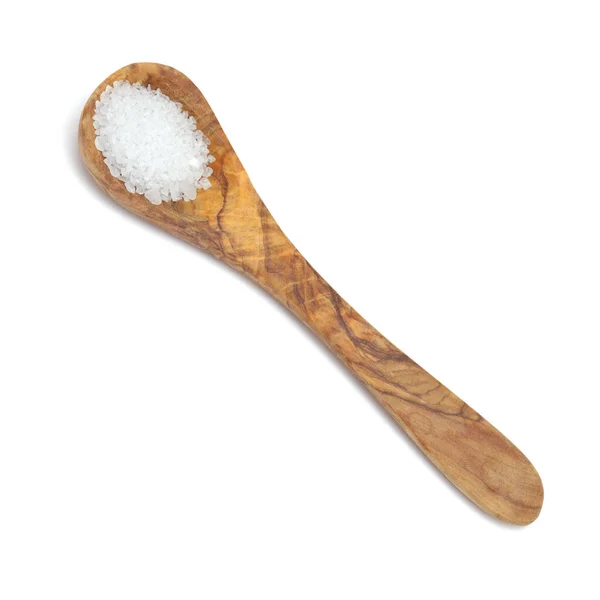 Wooden Spoon Full Coarse Grain Sea Salt Gran Canaria Isolated — Stock Photo, Image