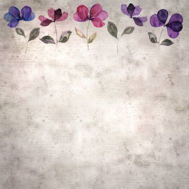  suluboya basit çiçeklerle süslü eski kare kağıt arka plan