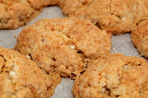 Queijo Cottage Biscoitos Farinha Integral Uma Bandeja Forno Coberta Com — Fotografia de Stock