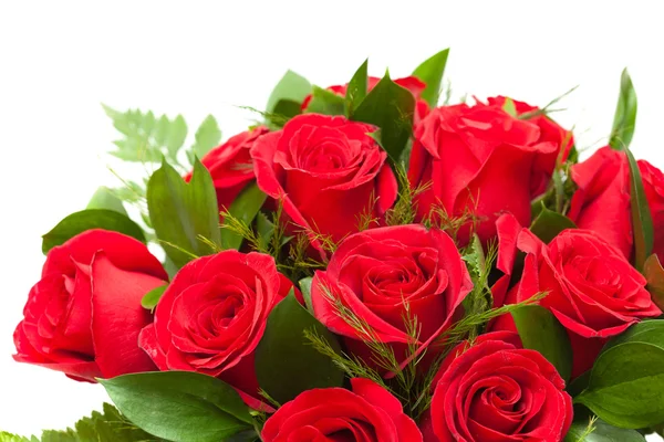 Bando de rosas vermelhas em envoltório florista — Fotografia de Stock