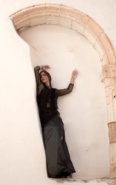 Flamenco and old church — Stock Photo, Image