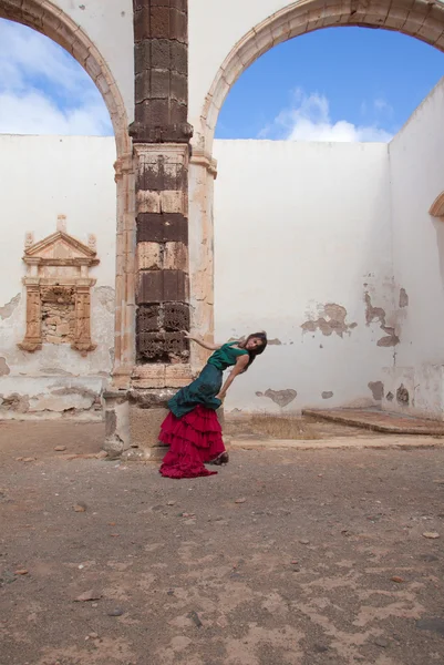 Flamenco and old church — Stock Photo, Image