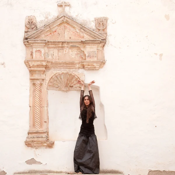 Flamenco and old church — Stock Photo, Image