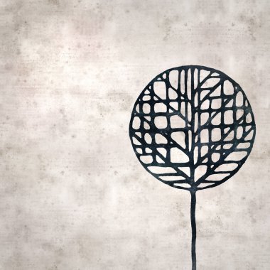 desenli eski kağıt arka plan, kare, yuvarlak şekillendirilmiş ağaç illüstrasyonu