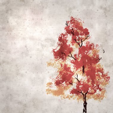 desenli eski kağıt arka plan, kare, sonbahar ağaç illüstrasyonlu