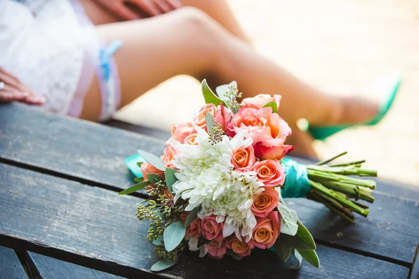 Ramo, novia, novio, vestido, fotografía, flores, boda — Foto de Stock