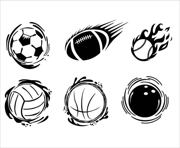 Ένα Σετ Από Μπάλες Ποδοσφαίρου Μπάσκετ Βόλεϊ Χάντμπολ Μπόουλινγκ Τένις — Διανυσματικό Αρχείο