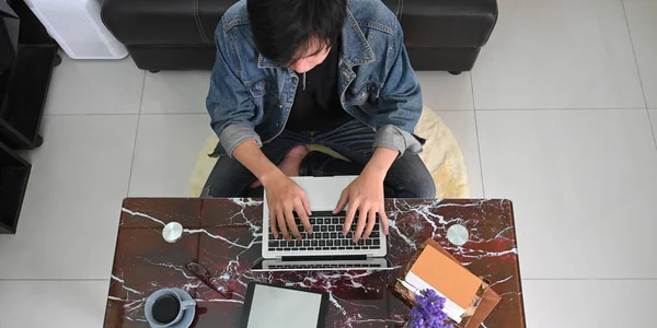 Top View Image Smart Man Working Graphic Design While Sitting — Stock Photo, Image