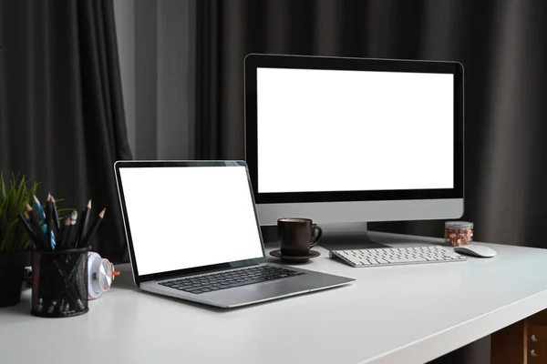 Home Office Computer Laptop Supplies White Desk —  Fotos de Stock