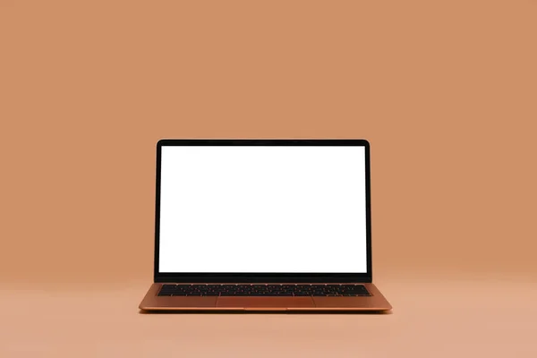 Computer laptop over orange background.